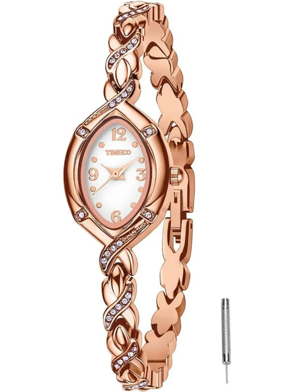 Women's Gold Bezel with Crystals Dial Bracelet Strap Diamonds Waterproof Watches